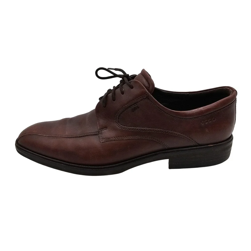Ecco Shoes Mens Size 9.5‎ Brown Leather Derby Dress Lace Up Comfort Square Toe